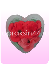 Подарочный набор Мыльные Лепестки 3 шт оптом, Раскрытая роза, упаковка в виде сердца.
